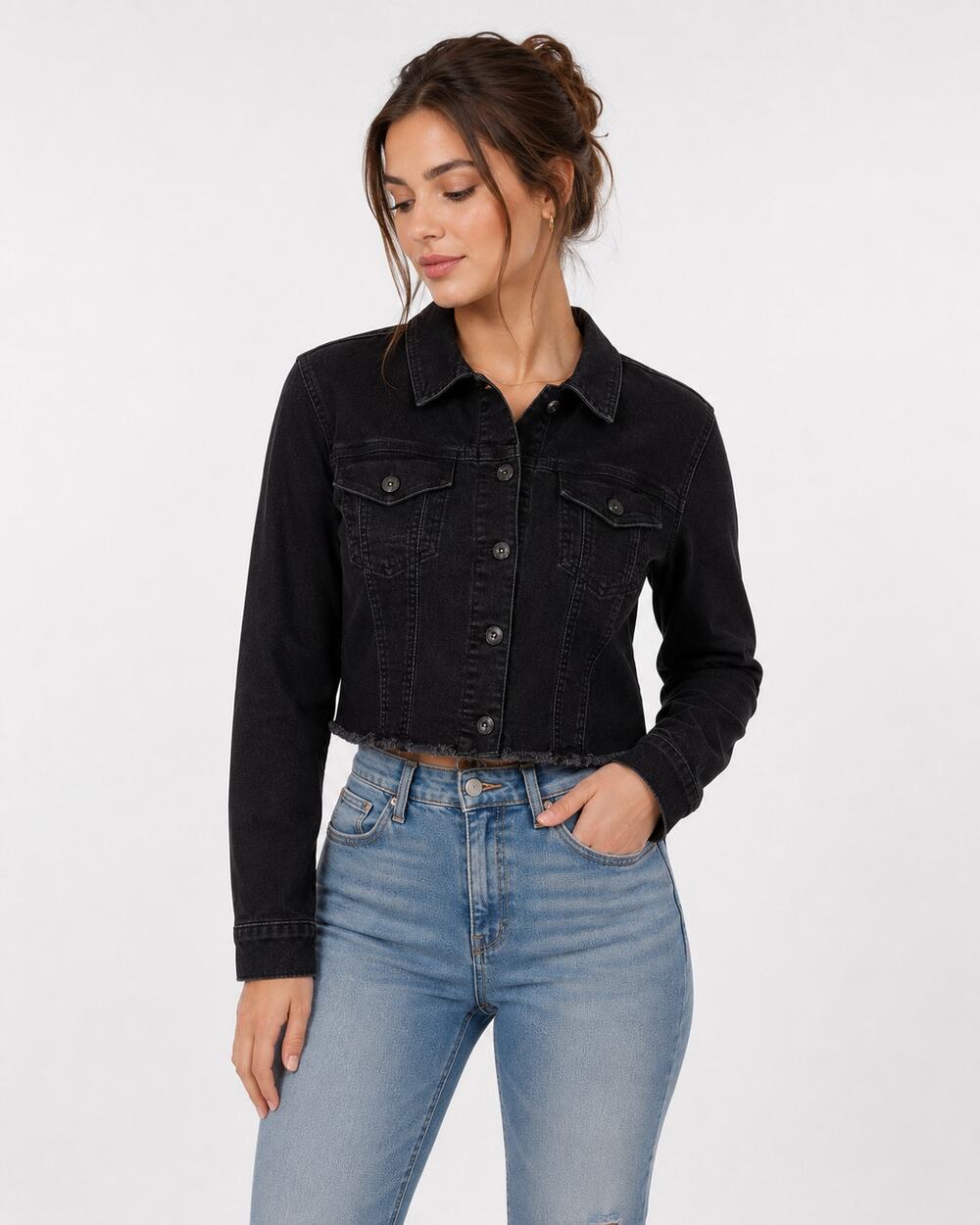 Denizen Levi’s Women’s XS Black Cropped Denim‎ Jacket Y2K Grunge